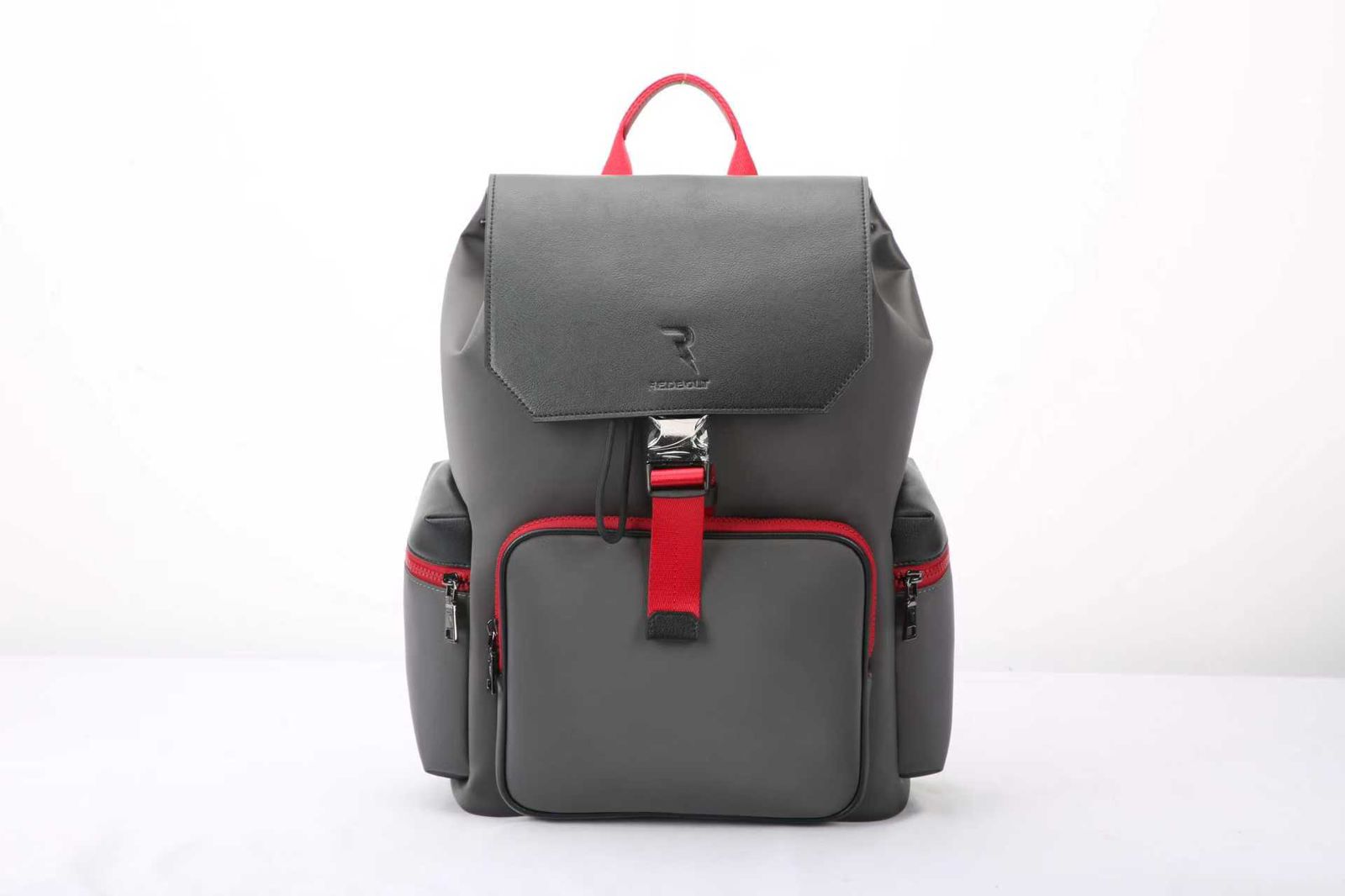 Front view of Redbolt Flare backpack with structured design and utility pockets