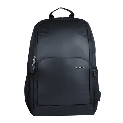Front view of Redbolt Millennia black backpack with sleek everyday design
