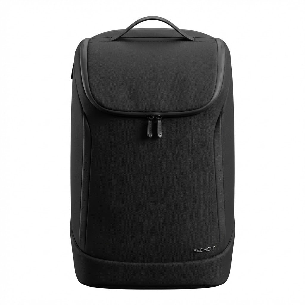 Packed interior of Redbolt Space backpack with laptop sleeve and accessory organization | black