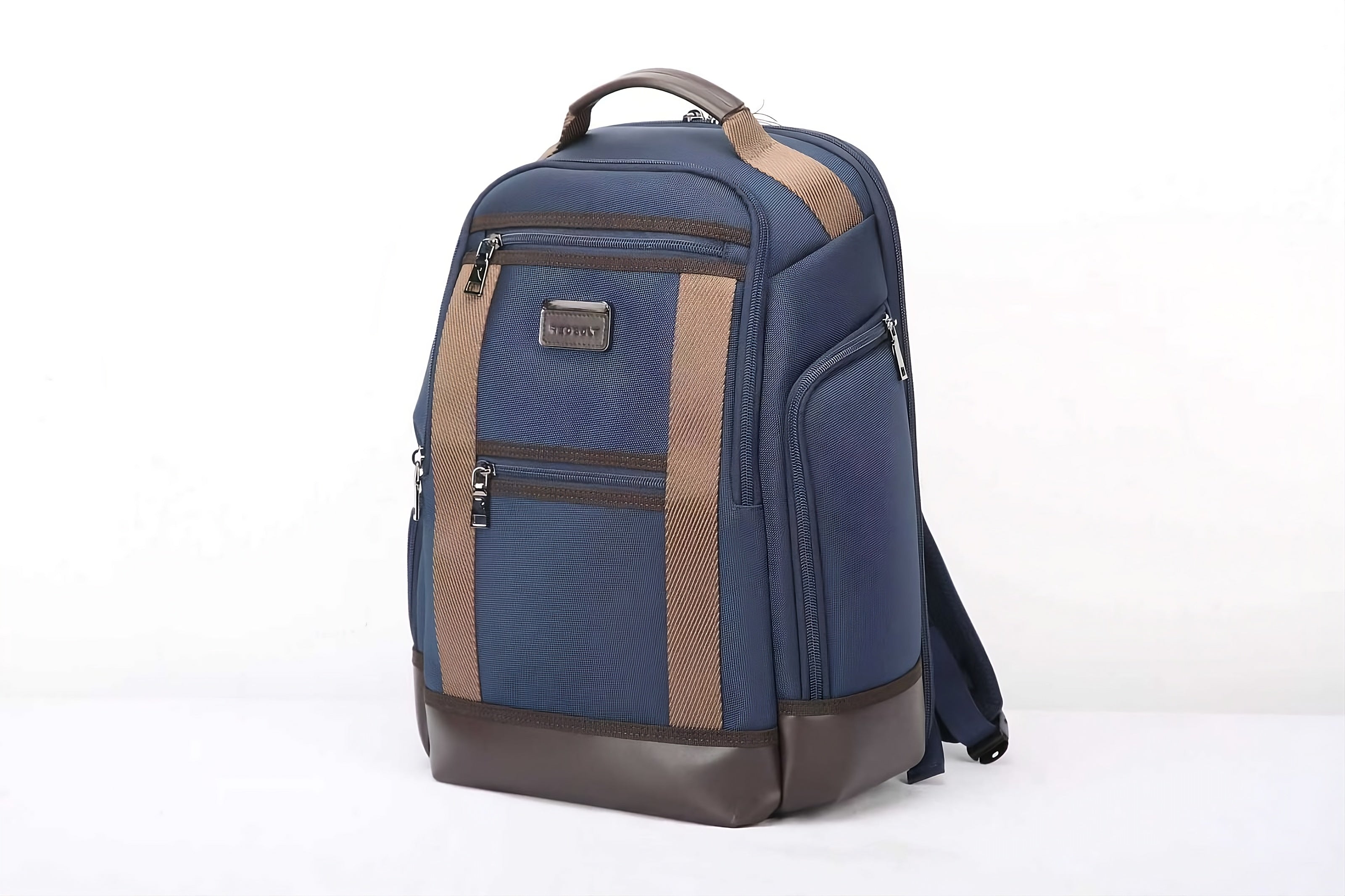 Angled front view of Redbolt Halo premium backpack with refined detailing
